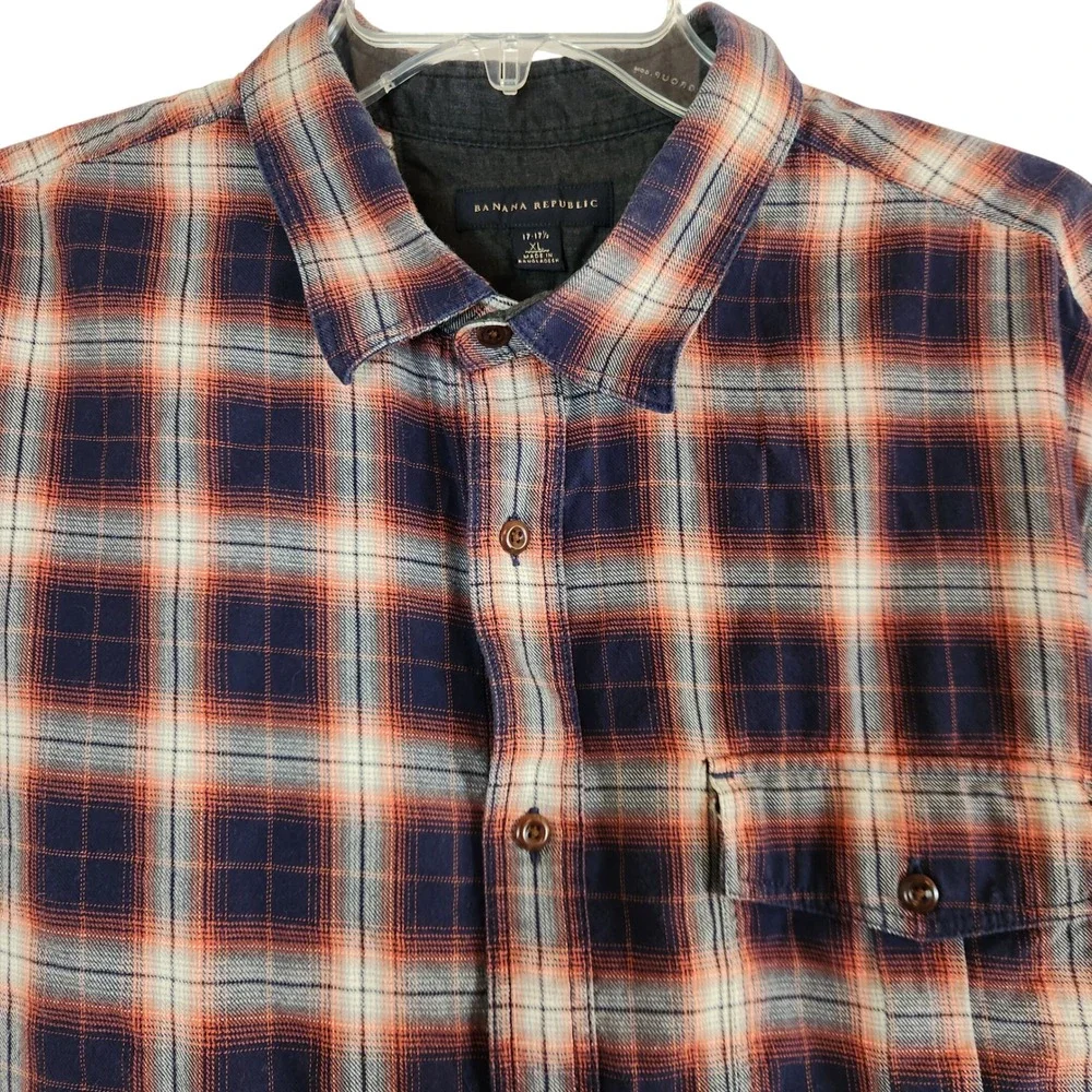Banana Republic Mens Flannel Plaid Button Down Shirt Long Sleeve XL‎